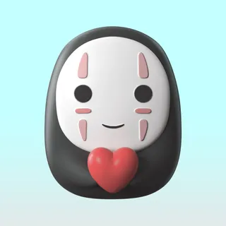 Chibi Kaonashi holding a heart keychain Valentines
