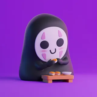 Cute Kaonashi Eating Sushi